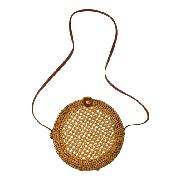 Round Woven Tan Crossbody Bag - Picture 2 of 6